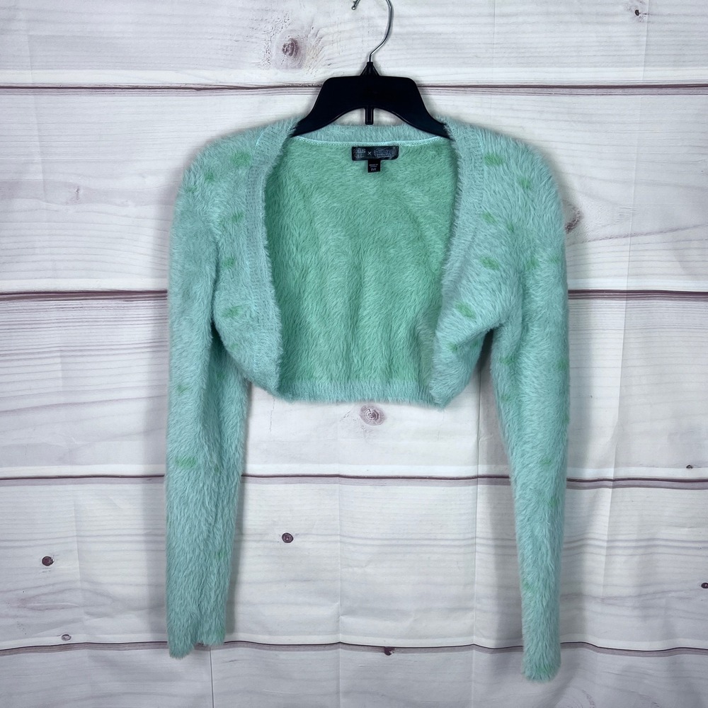 Dolls Kills x SpongeBob Sweater Womens M Green Fuzzy Shrug Long Sleeve Squidward